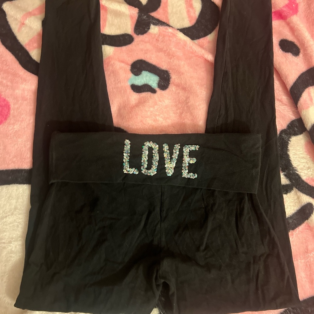 Victorias Secret fold over sequin “LOVE” leggings with angel wings